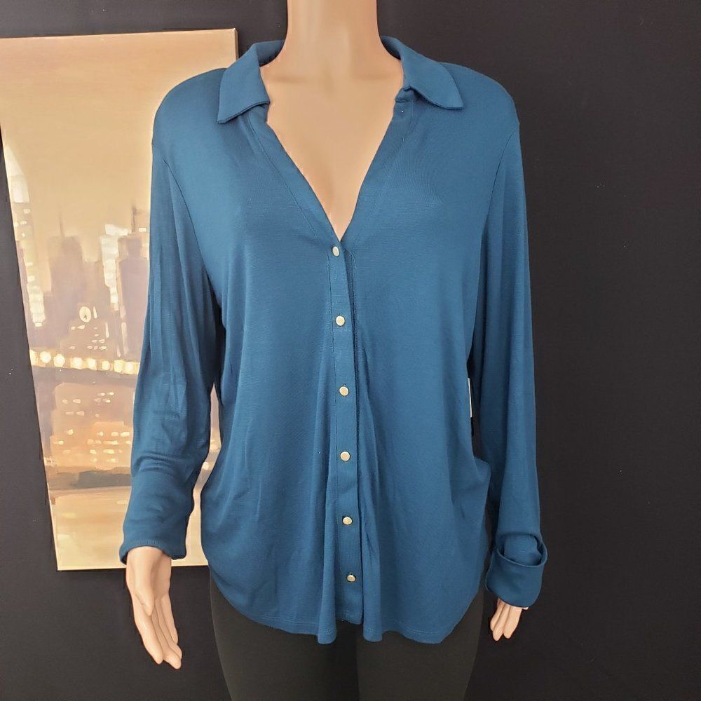 Teal Top Blouse Shirt Long Sleeve XXL